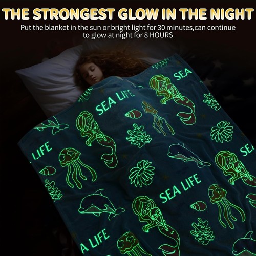Magic Glow in the Dark Marine Life Blanket - Perfect Gift for Kids 50" x 60" - Picture 7 of 11