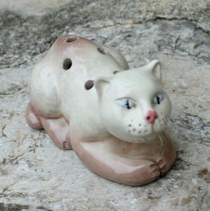 Un Chat Joli Pique Fleurs En Ceramique Ebay