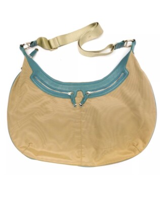 Tumi Tan Nylon w/Leather Trim Shoulder Strap Zip-Top Hobo Shoulder