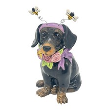 Blue Sky Clayworks Spring Dachshund Dog With Bee  Floral Collar Figurine 21247