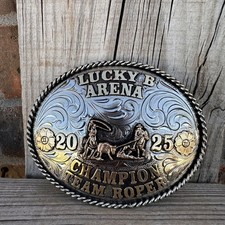 Cowboy Trophy Rodeo Style Belt Buckle with team roper