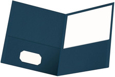 Twin-Pocket Folders, Textured Paper, Letter Size, Dark Blue, Holds 100 Sheets, B