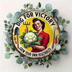 2D Flat, Vintage "Dig for Victory" Garden Tin Metal Signs - 8x8 Inch Round Alumi