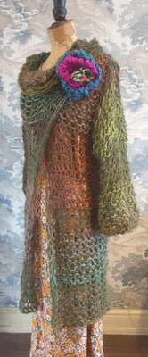 UK Designer Long Mohair Mix Hand Knit Long Cardigan UK 8/10