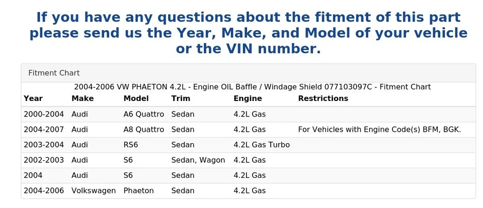 VW PHAETON 2004-2006 4,2 L - Deflector de aceite del motor/escudo contra el viento 077103097C Foto 4 de 4