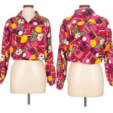 Vintage Maygene USA MADE Summer Satin Jacket Blouse Womens L PETITE Long Sleeve