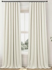Ivory 100 Blackout Curtains Textured w/ Hooks Rings Clips 52W x 102L Pair