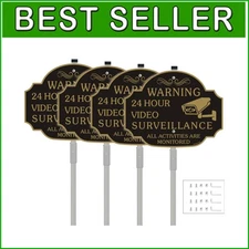 4-Pack No Trespassing Video Surveillance Signs - Reflective Aluminum with Stakes