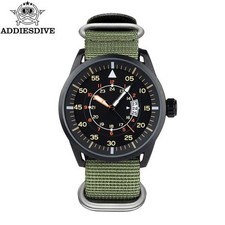 Addiesdive 44mm quartz watch - type b flieger dial - green NATO strap