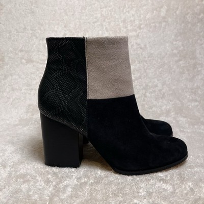 Very Volatile LA Color Block Bootie Womens 7.5 Suede Leather Black Snakeskin