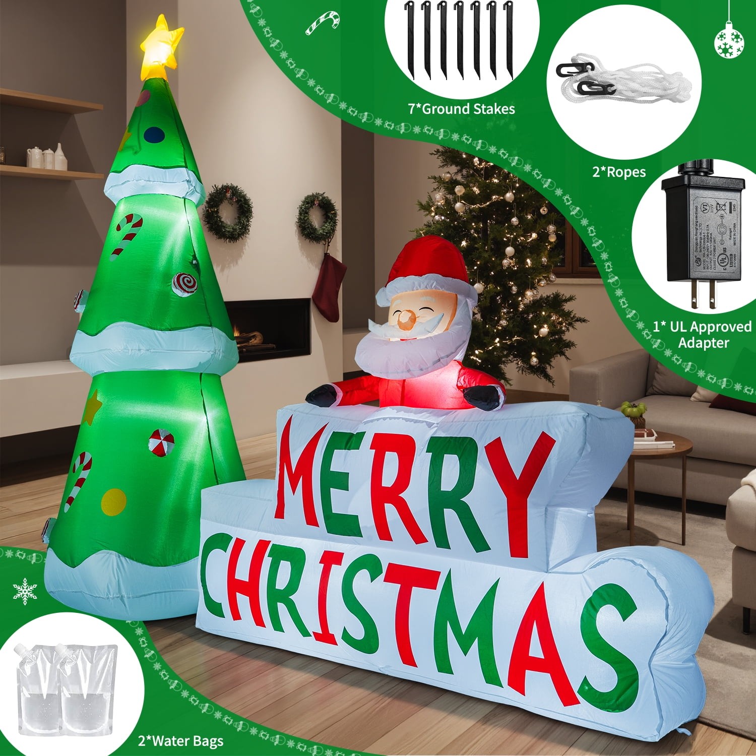 Santa Tree Snowman Inflatable Christmas Inflatable Tree Snowman Santa LED Lighted Blow up Lawn Yard ...