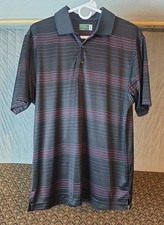 Ben Hogan Performance Polo Golf Shirt Mens Size Large Black Striped Short Sleeve