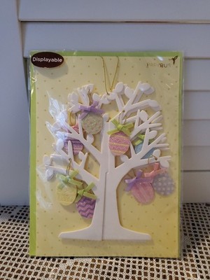 Papyrus Easter Greeting Card Displayable 3D Tree Egg Ornaments Green Envelope