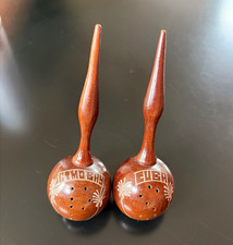 Wood Maracas Pair 2pc Hand salt and pepper Shakers w/ Engraved "CUBA" Design