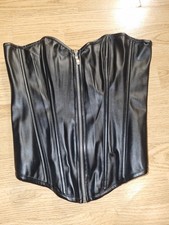 BNWOT Gorgeous Black faux leather BS LINGERIE boned corset basque top size L