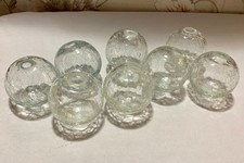 Lot of Eight 8 Clear Crackle Glass 2.5" Round Balls, Each With a Small Hole