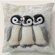 THROW PILLOW COVER- Young King Penguin Printed Design - White Polyester, Zipper