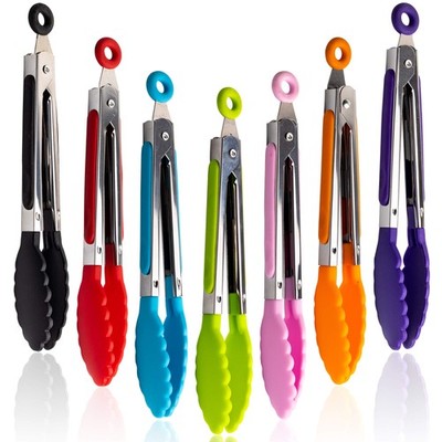 7 Pack Kitchen Tongs Set 7-Inch Mini Small Stainless Steel Silicon Tips