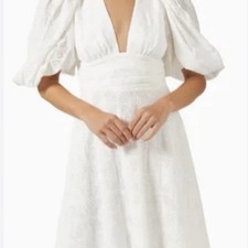 Acler Hamilton Dress Size AU 12 US 8 Short Sleeve White Puff Sleeve Designer