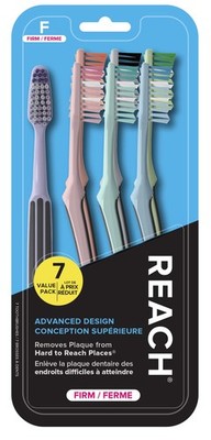 Reach Advanced Design Toothbrush, Firm 7 Count (Pack of 1), Multicolor 