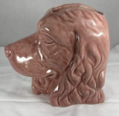 Vintage McCoy Cocker Spaniel Setter Wall Pocket Planter Pink MCM 6 X 6.5 1950 s