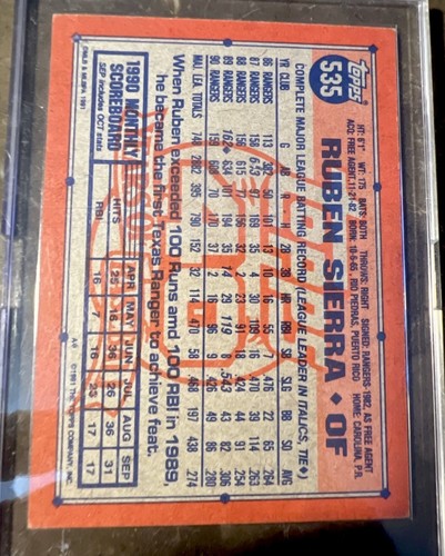1991 Topps DESERT SHIELD GOLD LOGO #535 Ruben Sierra Texas Rangers RARE MILITARY - Picture 2 of 4