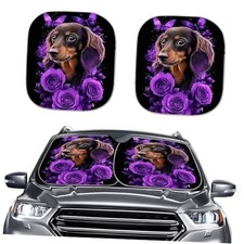Print Car Windshield Sun Shade 2 Piece Front Window Funny Beagle Dog Floral
