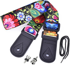 Ukulele Strap Peacock Flowers In Black