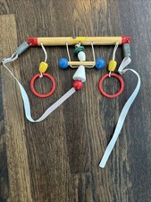 Vintage Vtg Baby Infant Crib Hanging Toy Wood Beads 1960's Vinyl Strap Nursery