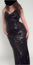 Y2K Quiz vintage Looking Black Sequin Prom Dress floor length Size XS, 6