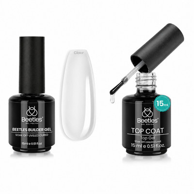 Beetles Clear Builder Gel 0.51 oz with No Wipe Top Coat Gel Polish Kit UV LED