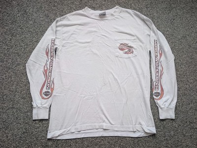 Holoubek Harley Davidson Hemd Herren Large weiß Daytona Beach Florida Bike Flame