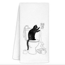 Funny cat Hand Towel for Bathroom, Black cat Lover Gifts for Women, Black Cat...