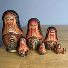 Matryoshka Russian Orthodox Church Nesting Mary & Jesus Dolls x 7 Signed Read