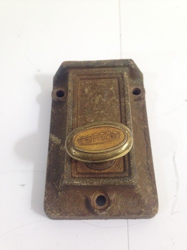 Vintage brass Craftsman Crown Logo Door Lock slide bolt antique retro mcm