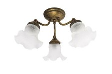 Plafoniera in ottone anticato a 3 luci con vetri bianchi illuminazione classica