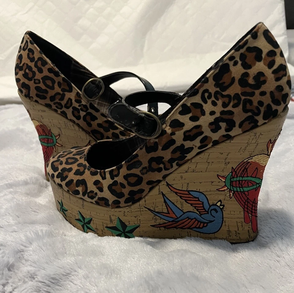 Penthouse 豹纹软木楔形纹身鞋 8.5 码 — 第 3/4 张图片