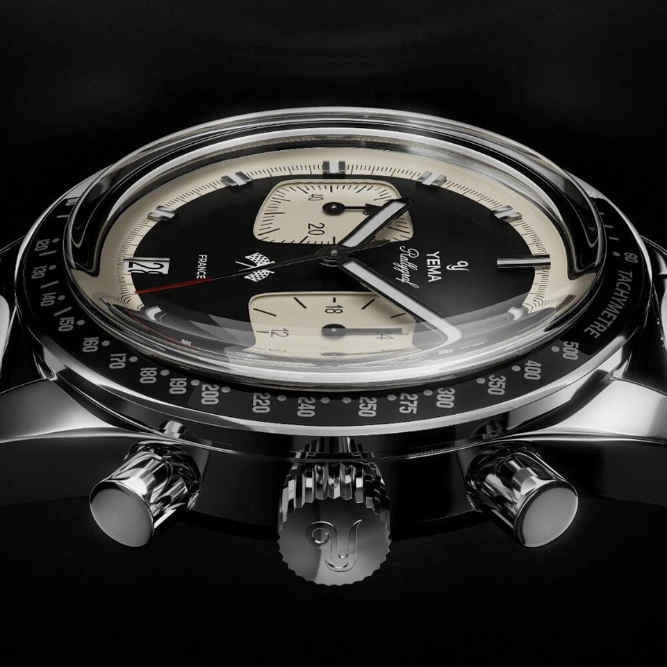 YEMA Rallygraf Reverse Panda Acciaio Ibrido Meccanico Quarzo Pelle Orologio Uomo - Imagen 3 de 4