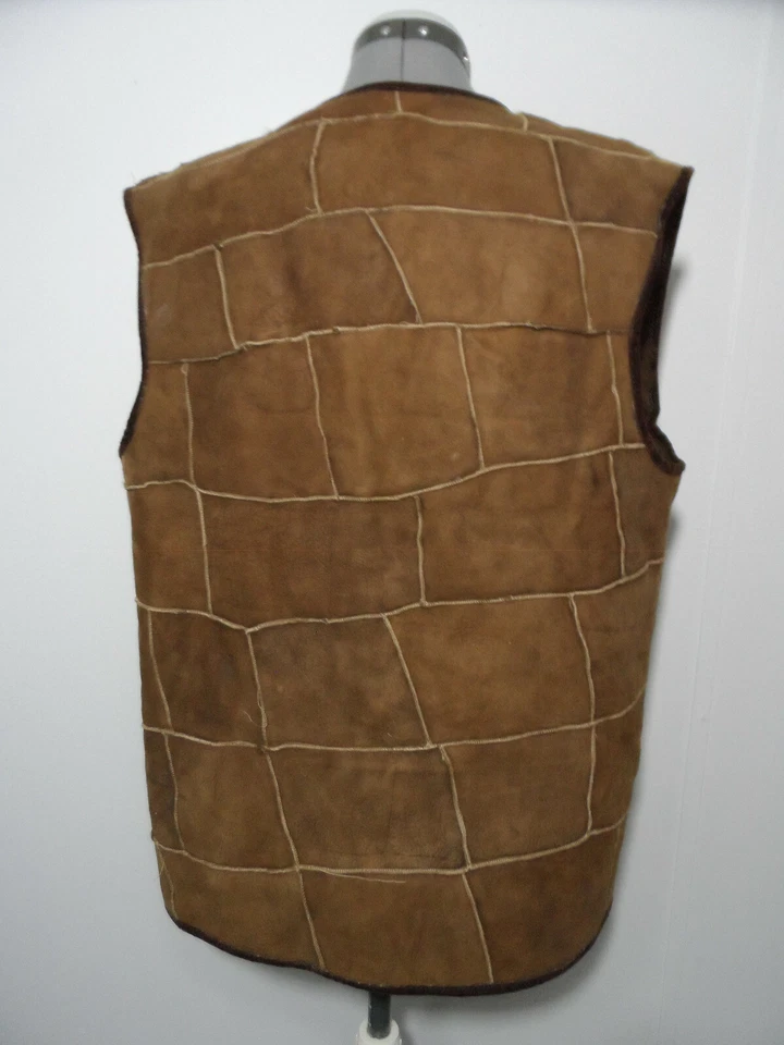 Chaleco de piel de gamuza reversible L marrón cierre de rana deflecta occidental PIEL REAL genuino Foto 4 de 4