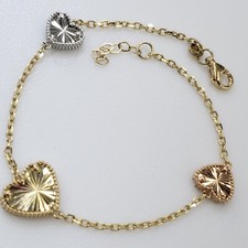 Solid 14k yellow gold Hearts bracelet 7-8" adjustable size rose white yellow