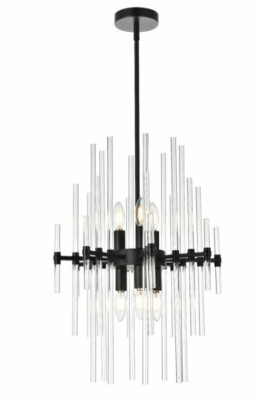 Chandelier Sputnik Glass Rods Dining Room Kitchen Black Lighting Fixtures 17''