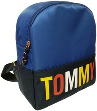 NEW TOMMY HILFIGER NAVY BLUE+BLACK NYLON,LOGO,GOLD TOP ZIP,BACKPACK,SHOULDER BAG