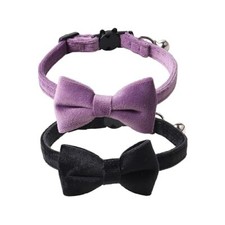 Love Dream Cat Collar Breakaway with Bow Tie and Bells - 2 Pack Black  Purple