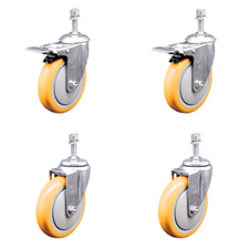 5 Inch SS Yellow Poly 3/8 Inch Threaded Stem Caster Set 2 Brake
