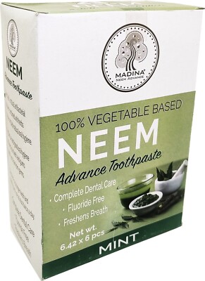 6 Tubes Madina Neem Toothpaste 100% Vegetable Base Fluoride Free Advance Mint