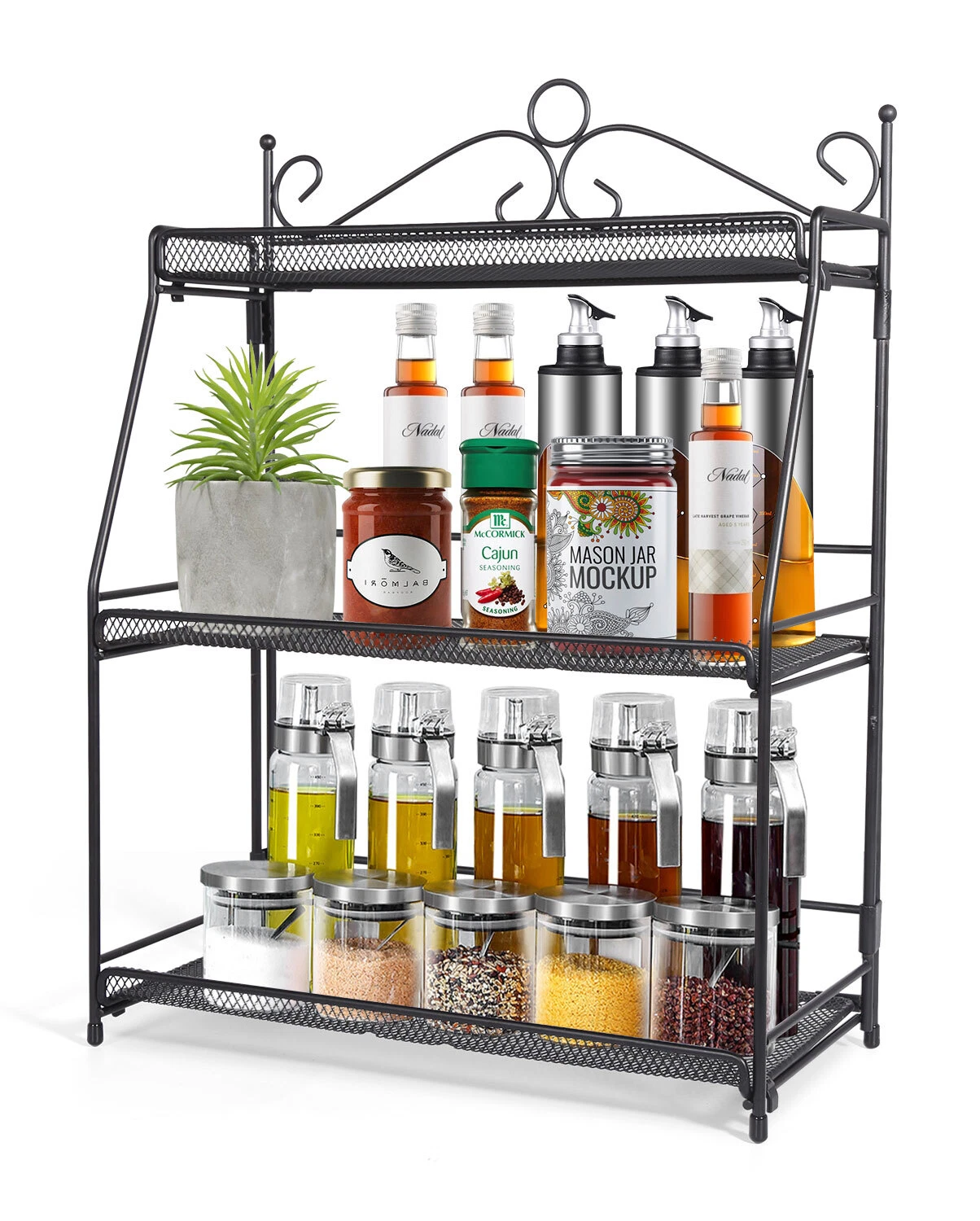 Uten 3 Tier Seasoning Organizer Spice Rack Shelf Step Holder Kitchen Countertop