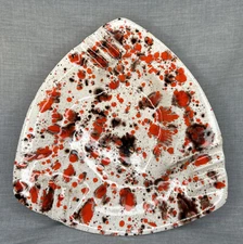 Vintage Ceramic Ashtray Triangle Brown Red Drip Glaze 1960s Mid Century Modern