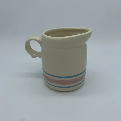 Vintage, McCoy Pottery, #1414 Creamer With Blue and Pink Stripes, USA