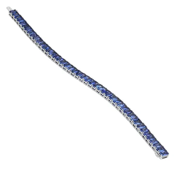 925 Blue Sapphire Tennis Bracelet ,Silver, Women Bracelet, Gemstone Bracelet - Image 3 of 4