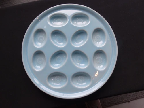 Homer Laughlin First Post 86 Sky Blue 12 Slot Deviled Egg Plate 2nds New